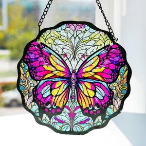 H&D HYALINE & DORA 6.5Butterfly Stained Glass Window Hanging Butterfly Suncatchers for Window Hanging Stained Glass Panels Wall Art Decor Gifts for Women