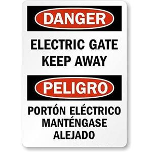 Danger: Electric Gate Keep Away, Adhesive Signs And Labels, 12 X 8"