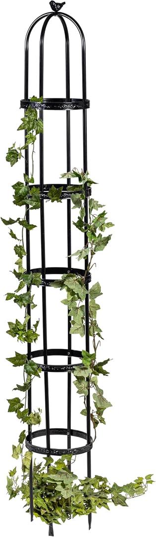 Evergreen Metal Garden Obelisk Trellis for Climbing Plants Outdoor Black | 7 Feet Adjustable | Indoor Plant Trellis for Potted Plants & Heavy Vines | Floral Pattern Arch Trellis