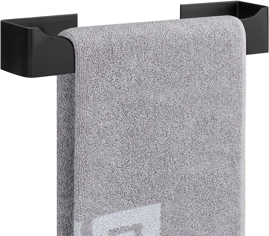 NearMoon Self Adhesive Hand Towel Holder/Towel Ring, Stainless Steel Hand Towel Bar Rustproof Stick on Wall-Towel Rack for Bathroom/Kitchen, Square Sticky and Wall Mounted (12 Inch, Matte Black)