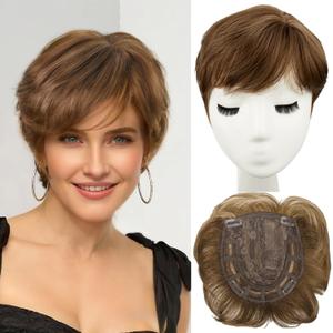 Hair Toppers for Women Hair Topper Short Pixie Cut Toppers Hair Pieces for Women with Thinning Hair Synthetic Toppers for Thin Hair Hair Topper Wiglets (Medium golden brown)