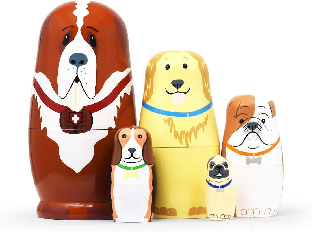 GRPSKCOS Nesting Dolls Russian Matryoshka Dolls Wooden Animal Bear Cute Christmas Toys Handmade Gifts Set of 5 for Kids (07 Dog)