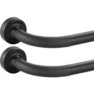 2 Pack Matte Black Disc Curtain Rods, 28-48 Inches Window Curtain Rod,Adjustable Room Darkening Drapery Rod with Aluminum Finials and Brackets,Wrap Around Design