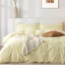 Queen Duvet Cover Set- 100% Washed Cotton 3 Pcs Soft Comfy Breathable Chic Linen Feel Bedding, 1 Duvet Cover and 2 Pillow Shams, Pale Yellow