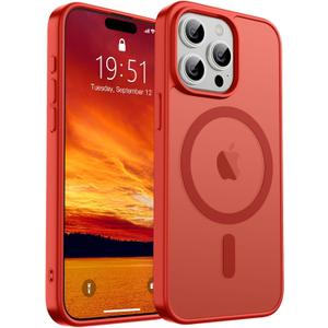 SUPFINE Magnetic for iPhone 15 Pro Case (Compatible with MagSafe) (Military Grade Drop Protection) Slim Translucent Matte Shockproof with Anti-Fingerprint Phone Case,Red