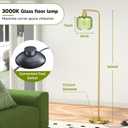 Glass Floor Lamp for Living Room, Modern Standing Lamp with Green Ribbed Glass Lampshade and Pedal Switch, 66 Tall Lamp & Gold Floor Lamp for Bedroom Study Room,Brushed Gold(3000K LED Bulb Included)