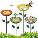 VeyFolzin.st 4PCS Flower Bird Baths for Outdoors, 5.9" Metal Hummingbird Bath with Adjustable Stake, Colorful Garden Birdbath Decor Set for Outside Yard Lawn Patio﻿(Datura)