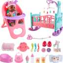 deAO Black Baby Doll Set - Mobile, High Chair, Stroller & Feeding Accessories - 21 Piece Play Set (Doll Included)