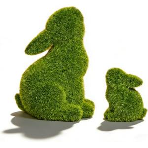 2pcs Easter Rabbit Resin Statues, one Large and one Small, Gazing lovingly at Each Other; Outdoor Patio Sculptures, Unique Easter Spring Home Decor Gifts (Green)