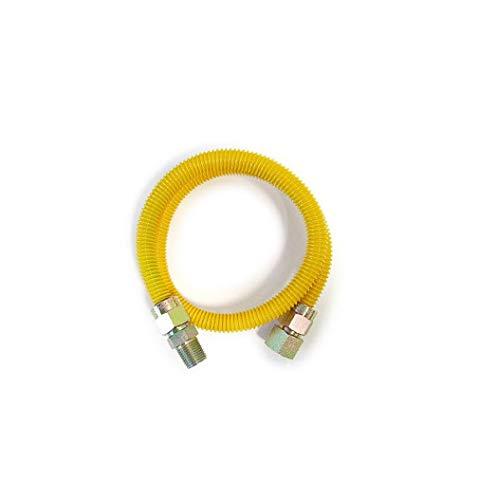 EZ-Fluid 24" Tankless Water Heater Full Port Gas Flexible Line,Yellow Epoxy Coated 3/4"MIP x 3/4"FIP (1"OD) Full Flow,High Btu,Gas Connector Hose Supply For Commercial,Residential 
