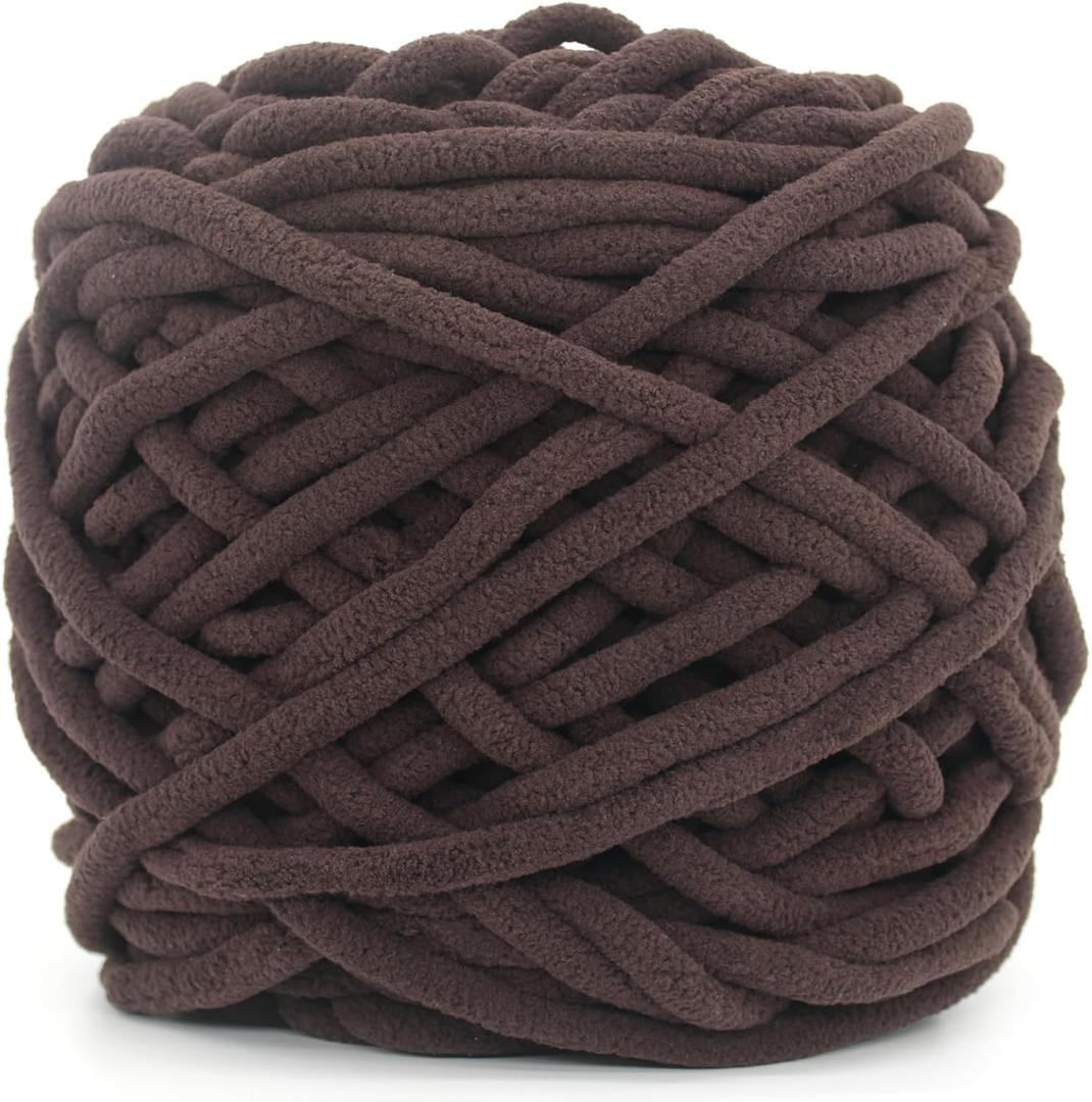 Chunky Chenille Yarn for Crocheting,Coffee Brown Fluffy Velvet Plush Yarn Thick Soft Chunky Chenille Yarn Baby Blanket Yarn for Crocheting Knitting Beginners 100g(Coffee Brown)