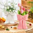 2Pcs Coquette Pink Ceramic Bow Vases for Home Living Decor | Bow Vases for Centerpieces Pink White Vase Makeup Brush Pen Holder for Home Office Table Wedding Living Room Boho Decor