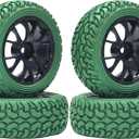 1:10 Rally Car Rubber Tires Tyre and Wheel Rim Set for 1/10 Scale HSP 94123 HPI Kyosho Tamiya RC On Road Car(Green)