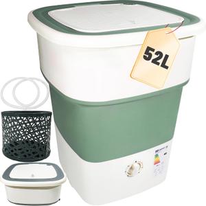 Portable Washing Machine 52L, Foldable Mini Washer with Spin Basket, Adjustable Wash 2-10 Min & Spin 1-6 Min, Large Capacity for Apartment, Dorm, RV, Camping, Travel (Green)