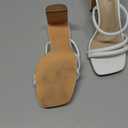 IDIFU IN3 High Heels Strappy Chunky Block Heels Square Toe Three Strap Slip On Heels Comfortable Slides Heeled Sandals Sexy Wedding Party Dress Shoes Open Toe Mules for Women 
(White Pu, 5)