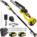 Brushless 2-IN-1 Cordless Pole Saw & Mini Chainsaw, 2 21V 4.0Ah Battery Powered 8 Inch Chain,Max Reach 16 Ft & Multi-Angle Electric Pole Saw for Tree Trimming, Gifts For Father,Husband,Men