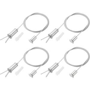 PATIKIL Ceiling Hanging Wire Cable Kit, 1m/3.3ft 4 Set Adjustable Light Suspend Cable Kit Panel Hanging Rope Clamp Slotted Round Nail for Pendant Light Fitting Aquarium Lights, Style 1
