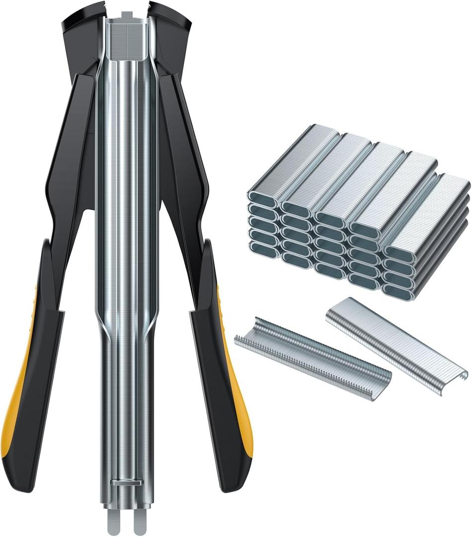 Proster Spring Loaded C7 Hog Ring Plier Kit - with 2500pcs Hog Rings Galvanized Steel Auto-feeding Fence Fastener for Farms Livestock Farm to Build Pigpen Birdcage Chicken Coops Catteries (Orange)