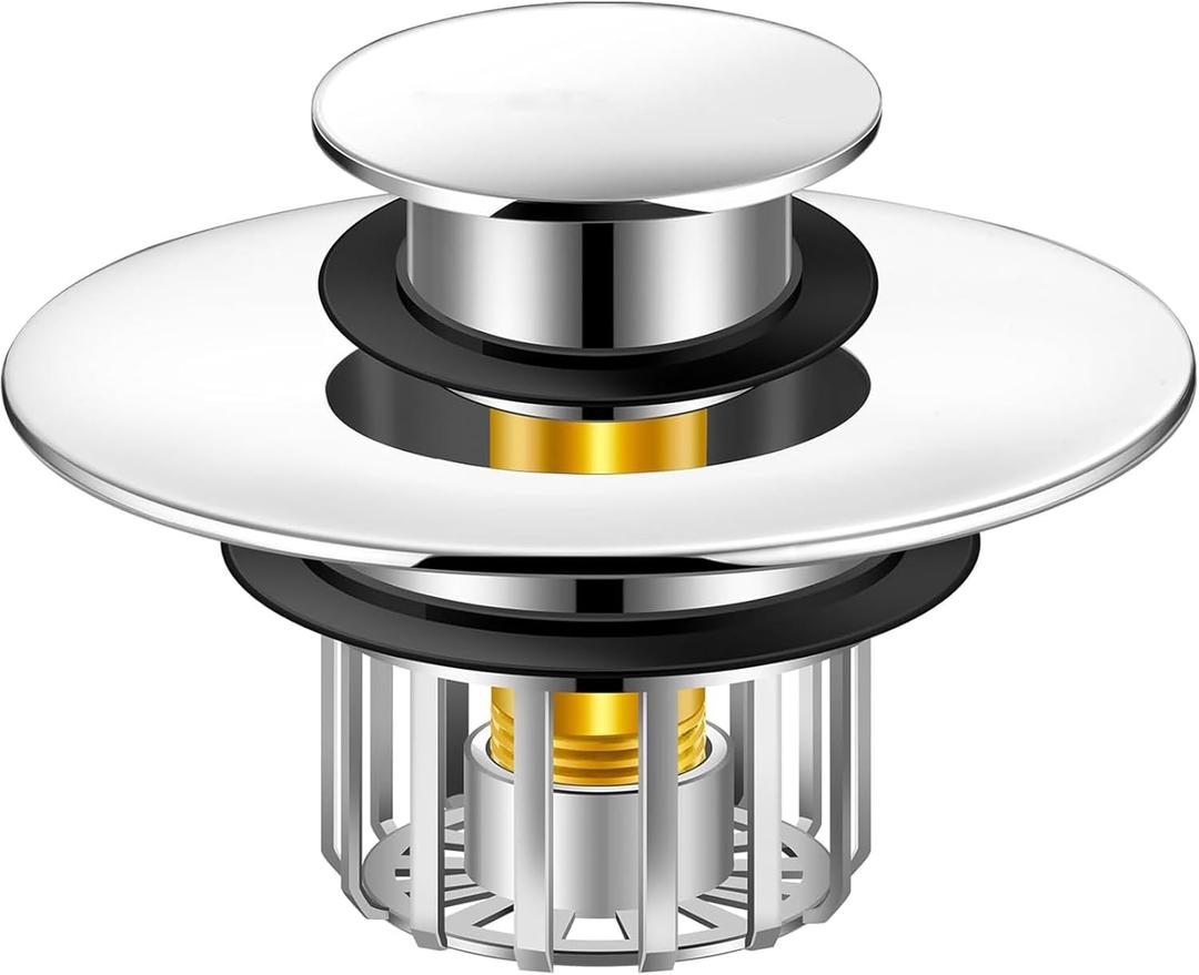 Universal 3 in 1 Bathtub Drain Stopper Anti-Clogging Bathtub Drain Hair Catcher, Pop Up Tub Drain Plug and Cover with Effective Filter Basket for for 1.4 to 1-3/4" Drain Hole