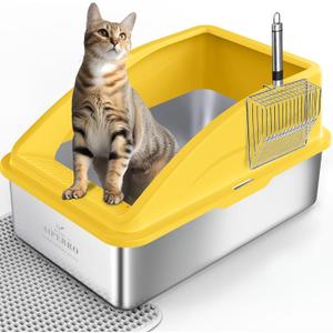 AIPERRO Stainless Steel Litter Box | XL Enclosed Cat Litter Boxes with Lid for Big Cats | High Sided, Anti-Urine Leakage | Non-Stick Bottom & Includes Litter Mat & Metal Scoop, Green