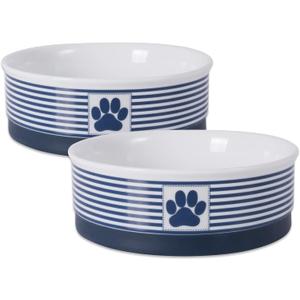 Bone Dry Paw & Patch Ceramic Pet Collection, Medium Set, 6x2", Nautical Blue, 2 Piece