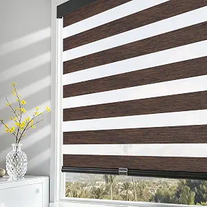 AOSKY Cordless Zebra Blinds for Windows Pull Down Roller Window Shades Dual Layer Light Filtering Privacy for Day and Night, Free-Stop Door Shades for Home Easy to Install Brown 29" W X 72" H