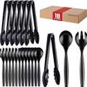 Mwellewm 18Pcs Serving Utensils, 10'' Plastic Serving Utensils Set, Disposable Serving Spoons for Buffet, Large Serving Tongs for Food, Heavy Duty Party Supplies for Salad Soup Cooking Catering(Black)
