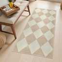 Beeiva Checkered Print Washable Runners for Hallways 2x4, Ultra Thin Beige Small Rugs for Entryway Low Pile Non Slip Bathroom Rug, Modern Geometric Decor Neutral Throw Rug for Kitchen Laundry Bedroom