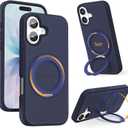 for iPhone 17 Case [360 Rotatable Stand][17FT Military-Grade Drop Protection][Premium PU Leather] Tactile Clicking Sound Slim Magnetic Kickstand iPhone 17 Cover, Blue