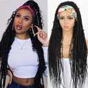 Black Braided Wigs Butterfly Locs Headband Wig for Black Women Long Crochet Braids Wigs With Headband Attached Synthetic Knotless Butterfly Braiding Hair Wig 30Inch Box Braid Headband Wig