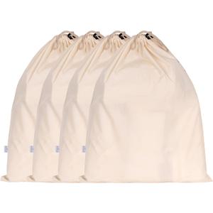 HB 4-Pack Cotton Large Drawstring Pouches 19" x 24" Muslin Grocery Home Storage Luggage Organizer Storage Dust-Proof Bags Cover for Shoes, Handbags, Backpacks