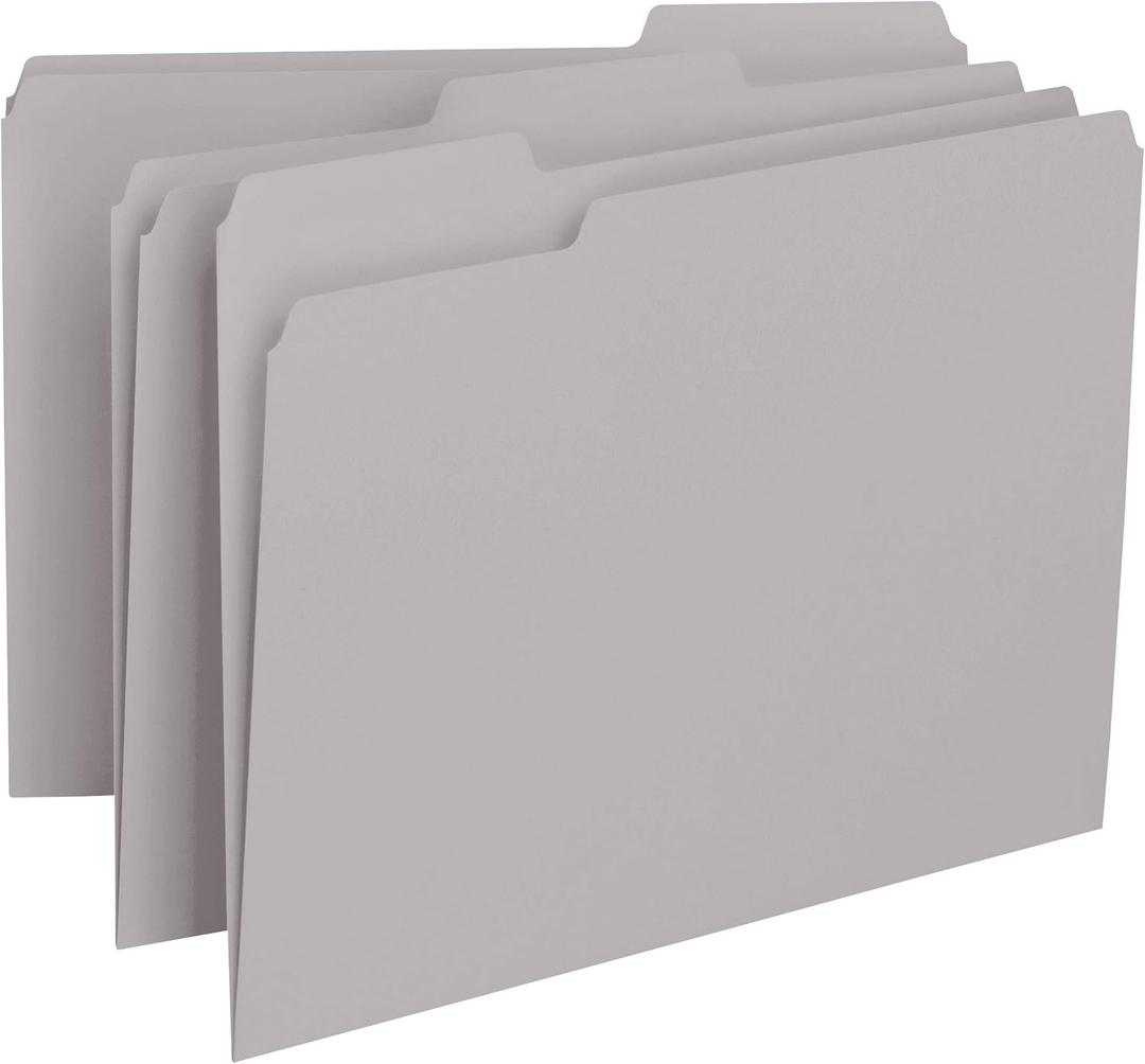 Smead Interior File Folder, 1/3-Cut Tab, Letter Size, Gray, 100 per Box, Expandable File Folders for Filing Cabinet