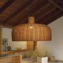 Arturesthome Rattan Pendant Light Farmhouse Chandelier Wicker Pendant Lampshade Hand-Woven Rattan Chandelier for Living Room Bedroom Dining Table