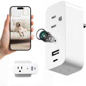 ULar Plug Security Camera, Mini 1080P FHD WiFi Cam with 3-Device Charging, Built-in 32GB SD Card, APP Remote Motion Detection, Wall Powered Wireless Multifunction Smart Cam (No Audio)​