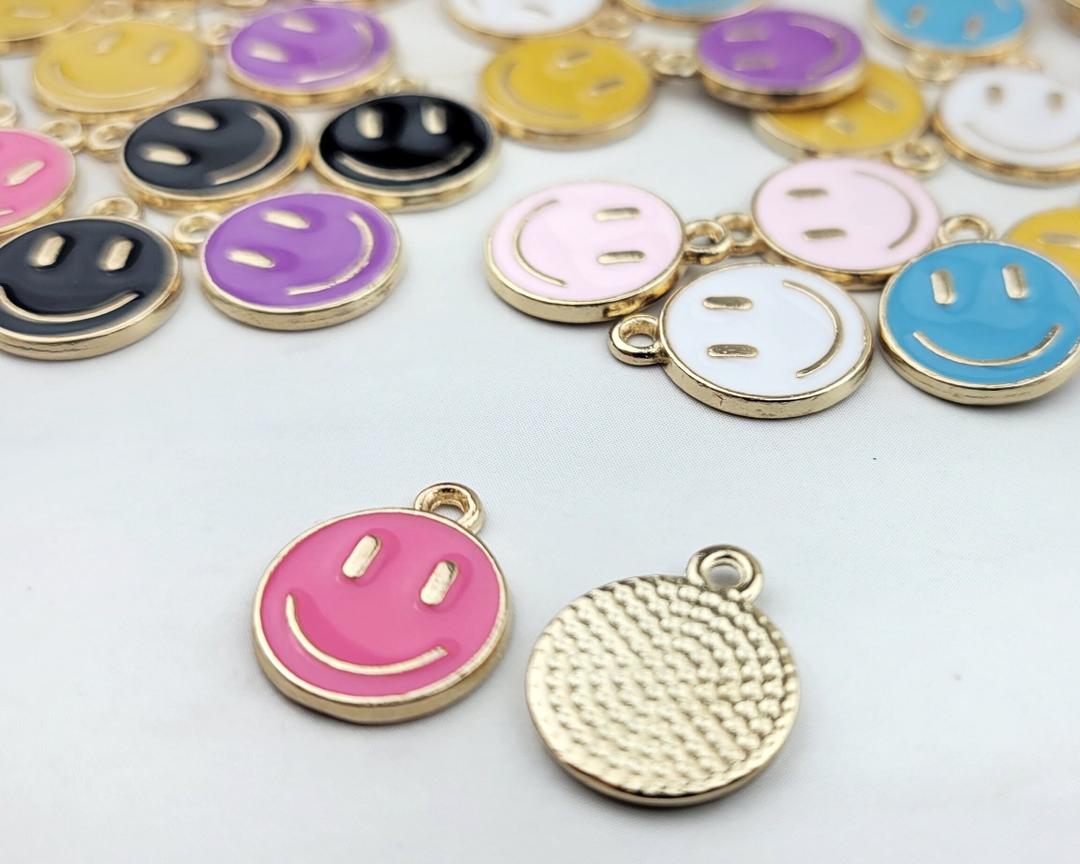 KitBeads 100pcs Multicolor Smiling Face Charms - Enamel Flat Round Happy Facial Expression Cute Smile for Jewelry Making Bulk