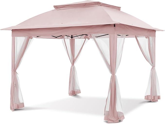 COOS BAY 11x11 Pop-Up Instant Gazebo Tent with Mosquito Netting Outdoor Canopy Shelter with 121 Square Feet of Shade (Pink)