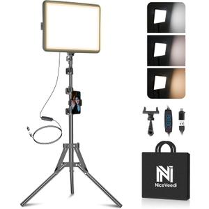 1-Pack LED Video Light Kit, NiceVeedi Photography Lighting Kit, 2800-6500K Dimmable Studio Light with Tripod Stand & Phone Holder, 73" Stream Light for Video Recording, Game Streaming, YouTube
