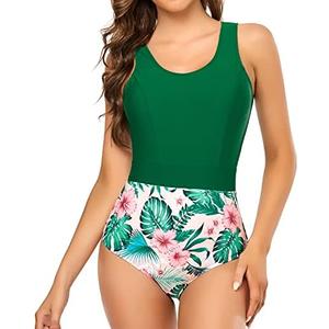 Edelqual One Piece Swimsuit for Women High Cut Swimwear Cutout Sexy Monokini Tummy Control Bathing Suit, L