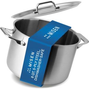 Misen 5Ply Stainless Steel Stockpot – Large Cooking Pot for Boiling, Simmering & Stewing  Consistent, Even Heating  Durable, Dishwasher Safe – OvenSafe to 800F, Induction Ready  8 QT