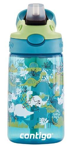 Contigo Aubrey Kids Water Bottle, 1-Pack, 14oz, Dinos & Sharks, Spill-Proof Lid, Dishwasher Safe, Blue & Green Pack1