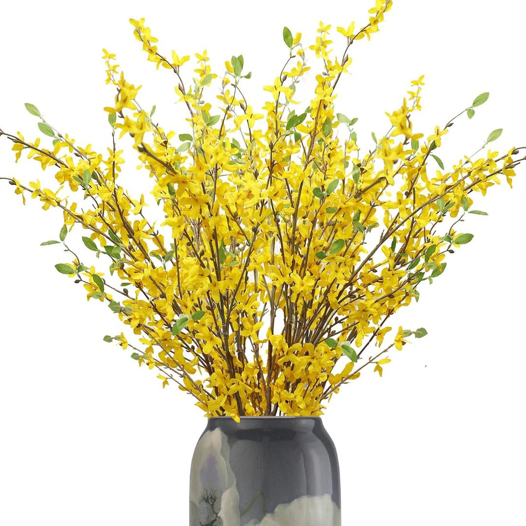 Artificial Forsythia Branches, 6 Pcs 39.4 Inch Cherry Blossom, Spring Flowers Artificial for Decoration, Silk Forsythia Flowers Artificial Orchids Wedding Office Home Party Dining Table Decor