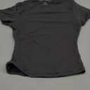 YEOREO Women Fitted Workout Tops Short Sleeve Double Lined Basic Y2K Going Out Crew Neck Compression Crop Top (Small, Coal)