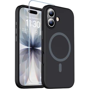 Magnetic for iPhone 17 Case [Compatible with MagSafe] [Soft Anti-Scratch Microfiber Lining],Premium Silicone with Screen Protector,Shockproof Protective Phone Case 6.3",Black