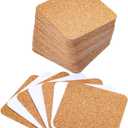 60 Pieces Self Adhesive Cork Coasters Squares/Round 4 x 4 Cork Mats Backing Sheets for DIY Coasters Crafts Backing Tiles Supplies(Square)