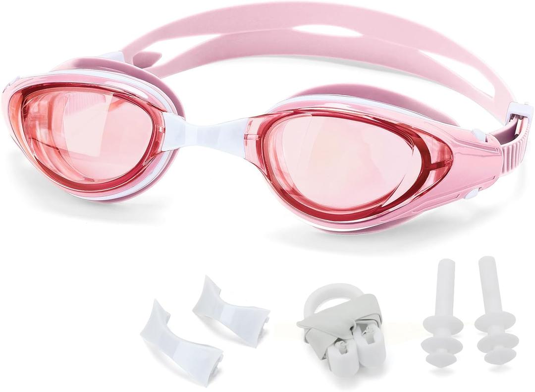 WAVE Nearsighted Swim Goggles,Shortsighted Swimming Goggles for Adults Youth, Anti Fog UV Protection Comfort Silicone Frame (-2, Pink)