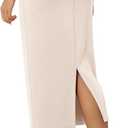 ODODOS Modal Soft Midi Skirt for Women Casual Long Pencil Skirts with Pockets, Beige, X-Large