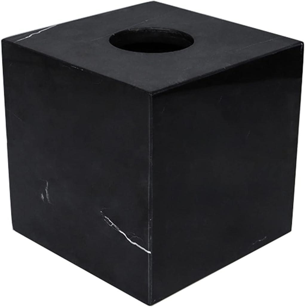 StonePlus Natural Smooth Marble Tissue Holder, Roll Paper Holder with Removable Acrylic Bottom for Tables, Night Stands, Countertops (Black, 5.7Lx5.7Wx5.7H)