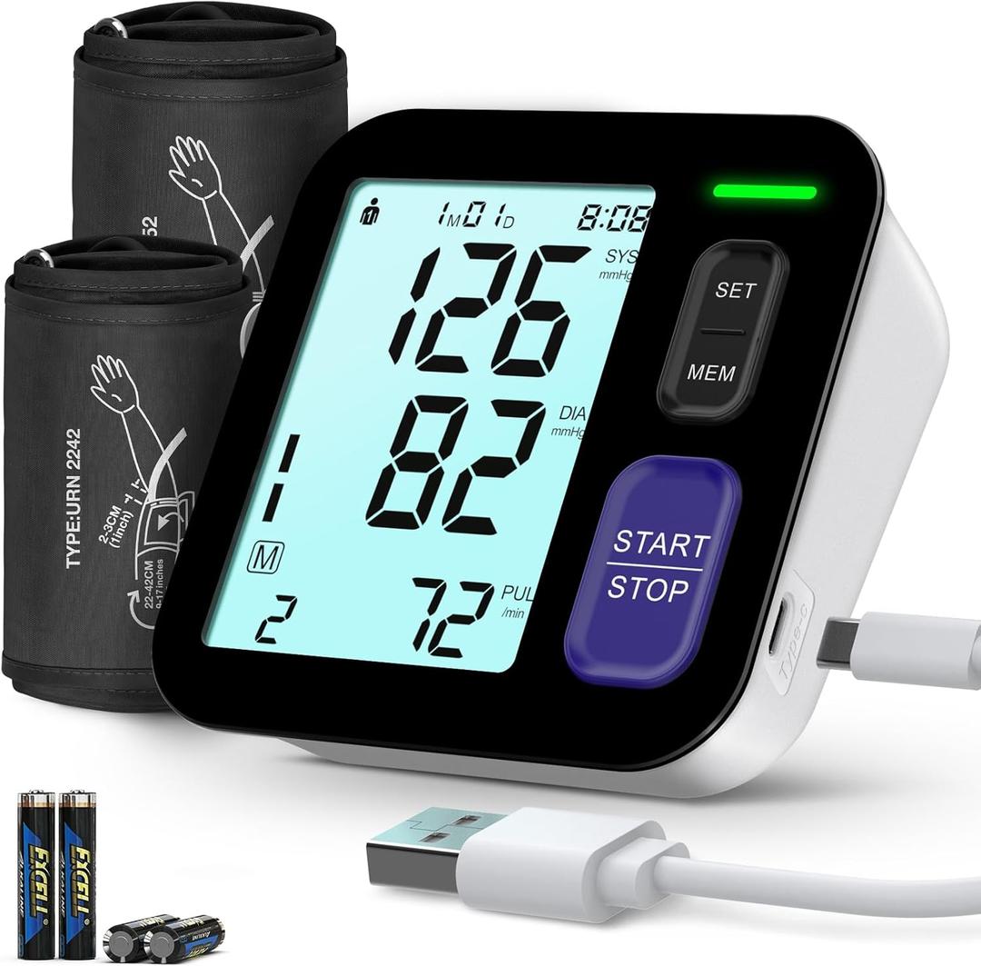 Blood Pressure Machine Upper Arm, 2 Size Cuffs Fit Arms from Medium 9"-17" to Extra Large XL Cuff 13"-21", Accurate Automatic Digital BP Monitor Home Use, Large Backlit LCD, BP Cuff with 2-User Mode