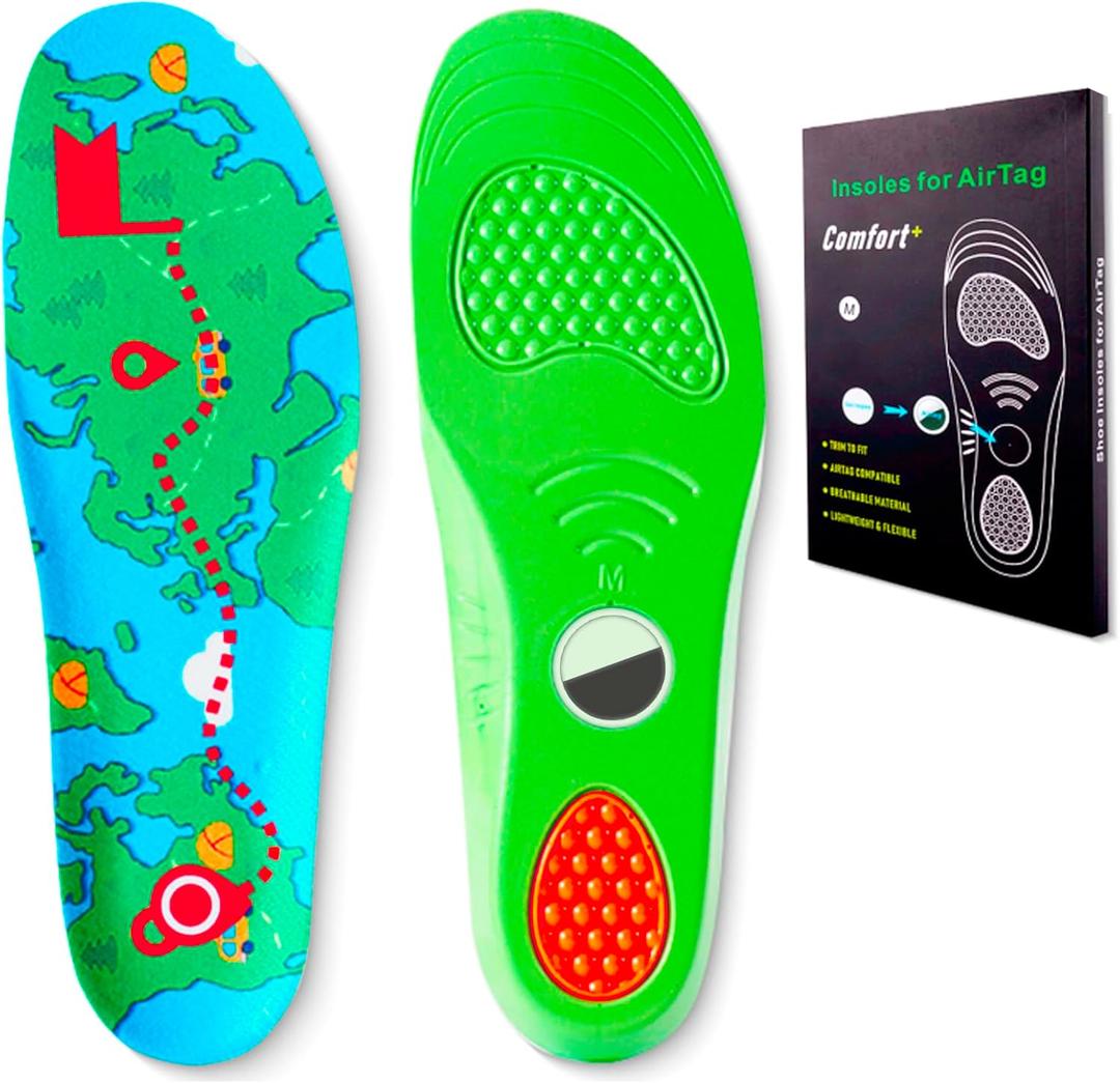 Insoles for Airtag Hidden Holder, Comfortable Cushioned Inserts,Anti-Slip,Tracking Device Insert Case for Kids Adults and Elderly, Anti-Lost Tracker Soft Inserts for Shoes (Green, L:245-270MM