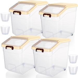 Sunnyray 4 Pcs Flour Storage Containers Rice Bin with Wheels, Beige, 38 lb